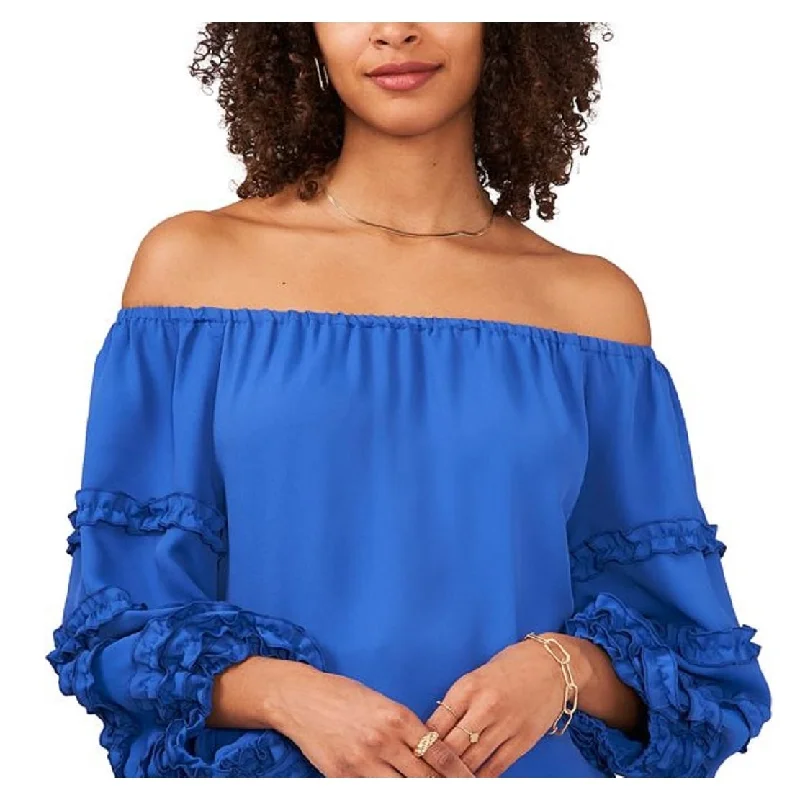 Vince Camuto Women's Off The Shoulder Frill Sleeve Blouse Blue Size X-Small