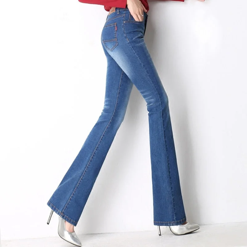 ACRMRAC women jeans Spring and autumn Flare Pants womens wide leg trouser jeans trousers Elasticity Thin   jeans woman