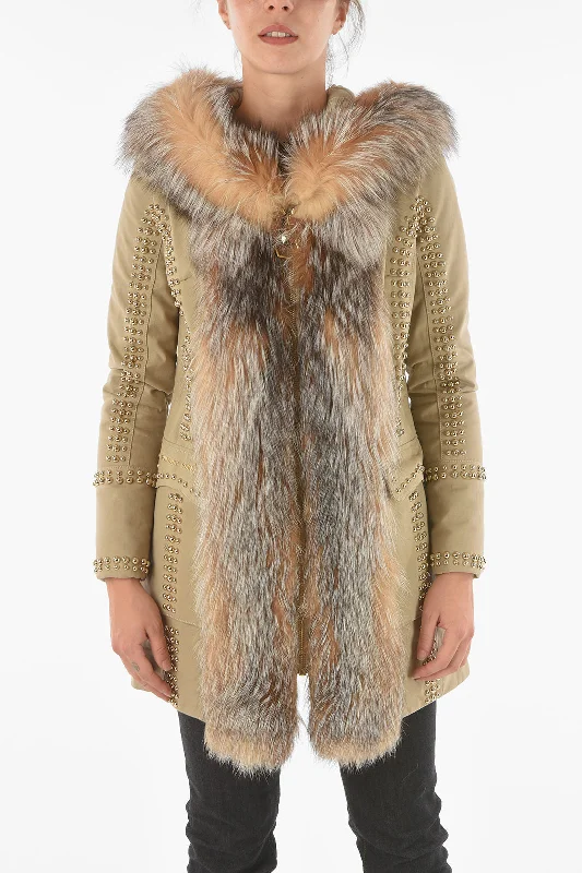 Philipp Plein COUTURE Studded Fox Fur Edged AMAZING FUR Parka