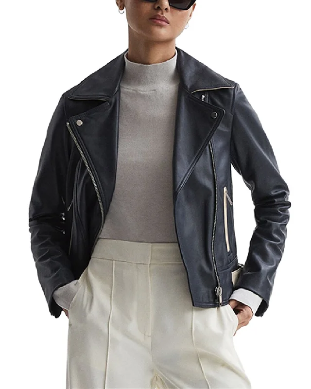 Reiss Inka Leather Zip-Through Biker Jacket