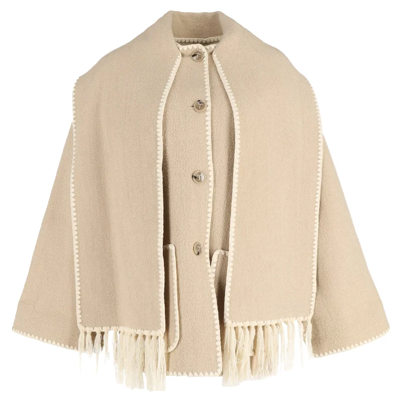 Totême Embroidered Scarf Button-Front Jacket In Cream Wool