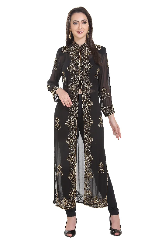 Embroidered Cardigan Jacket Overcoat Long Maxi Gown