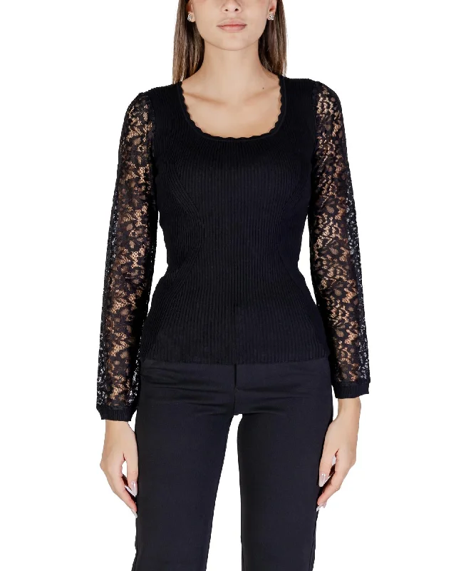 Morgan De Toi  Womens Black Lace Sleeve Sweater