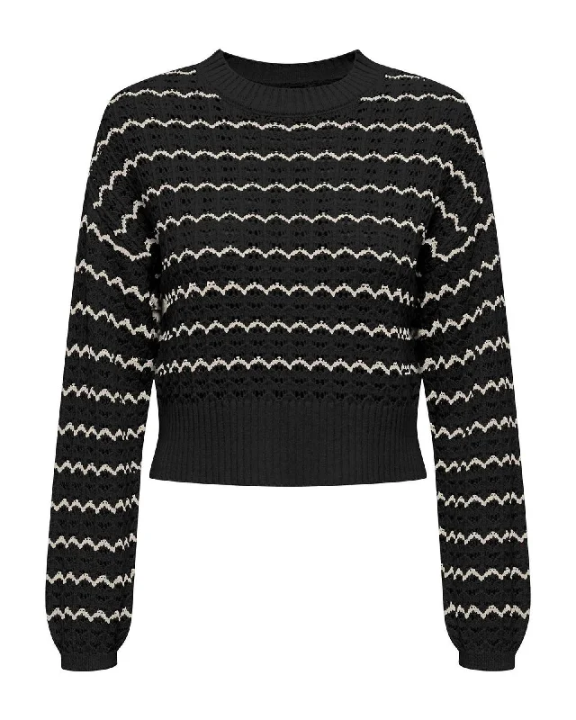 Only  Womens Black Knitted Jumper with Wavy Striped Design