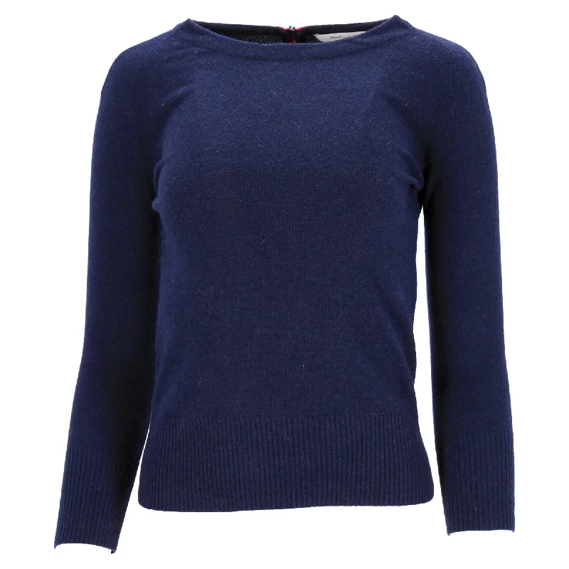 Diane Von Furstenberg Knitted Back Zipped Sweater in Navy Blue Wool