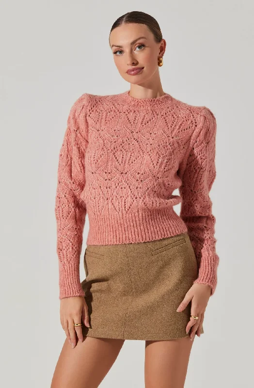 Evy Pointelle Puff Sleeve Sweater