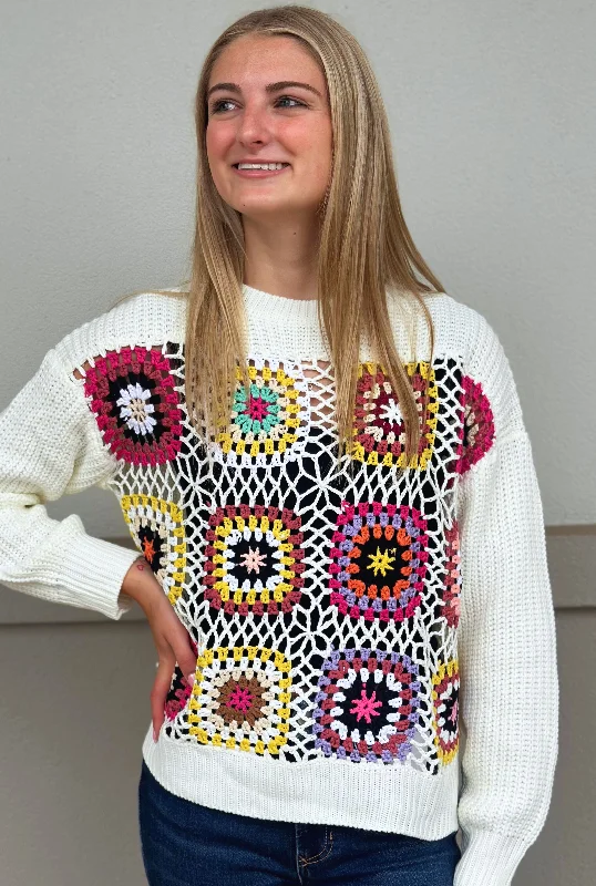 IVORY CROCHET PATCH SWEATER