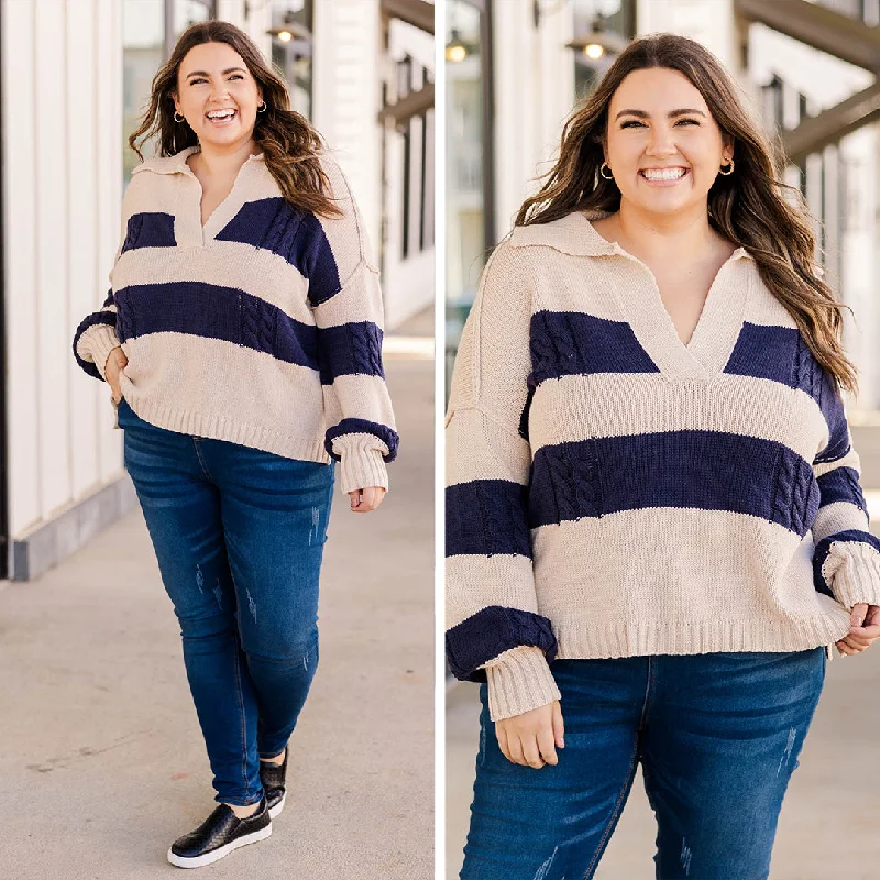 Love To The Fullest Sweater, Taupe Navy