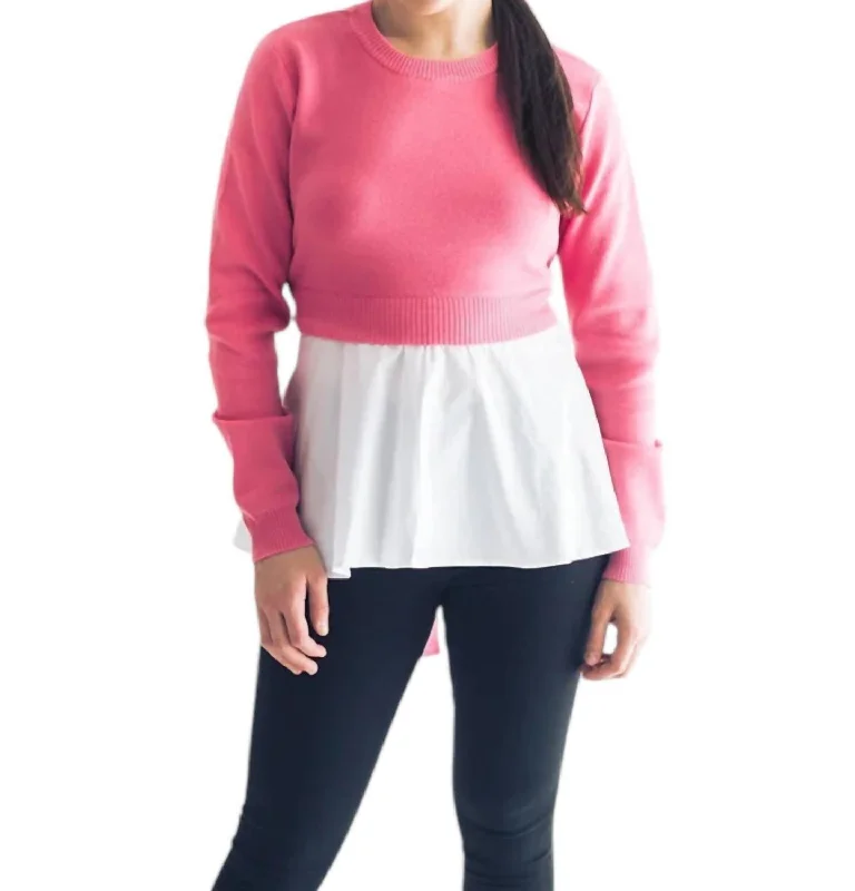 Payton Sweater & Shirt Combo Top In Pink/white