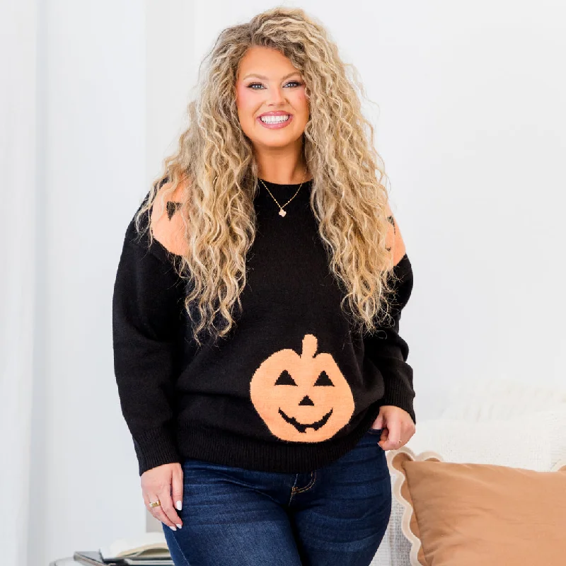 Peek-A-Boo Pumpkin Sweater, Black